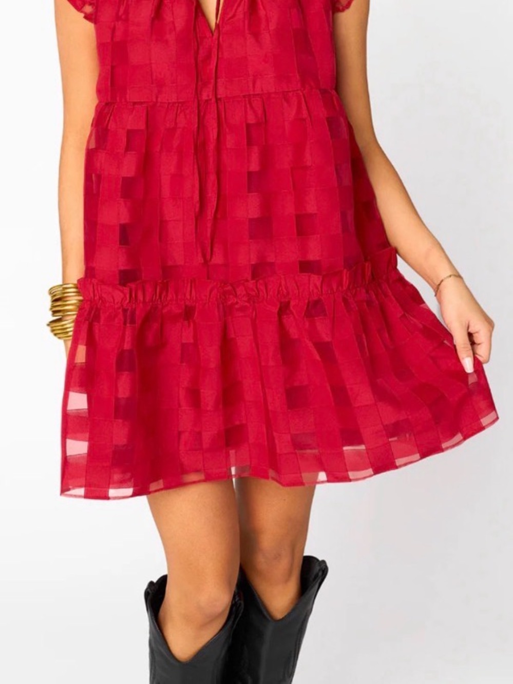 Buddy Love Aubrey Ruffle Shoulder Short Dress